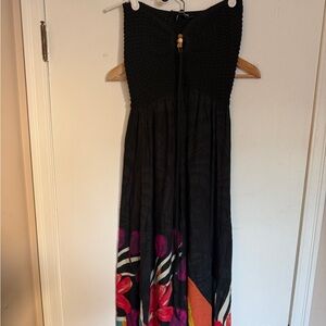 Desigual Boho Maxi Dress Tropical Print Smocked Strapless Size M